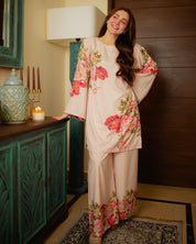 Floral Pink Designer Co-Ord Set – Digital Print Top & Plazzo