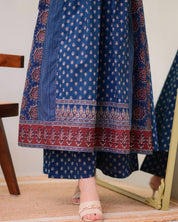 Elegant Blue Mal Cotton Kurti Set with Handwork Neck