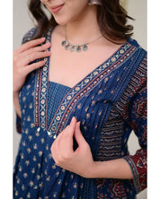 Elegant Blue Mal Cotton Kurti Set with Handwork Neck