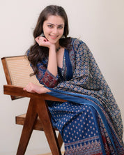 Elegant Blue Mal Cotton Kurti Set with Handwork Neck