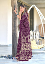 Victoria-FZ Pure Mul Cotton Bandhani Print Saree in Magenta with Fancy Zalar