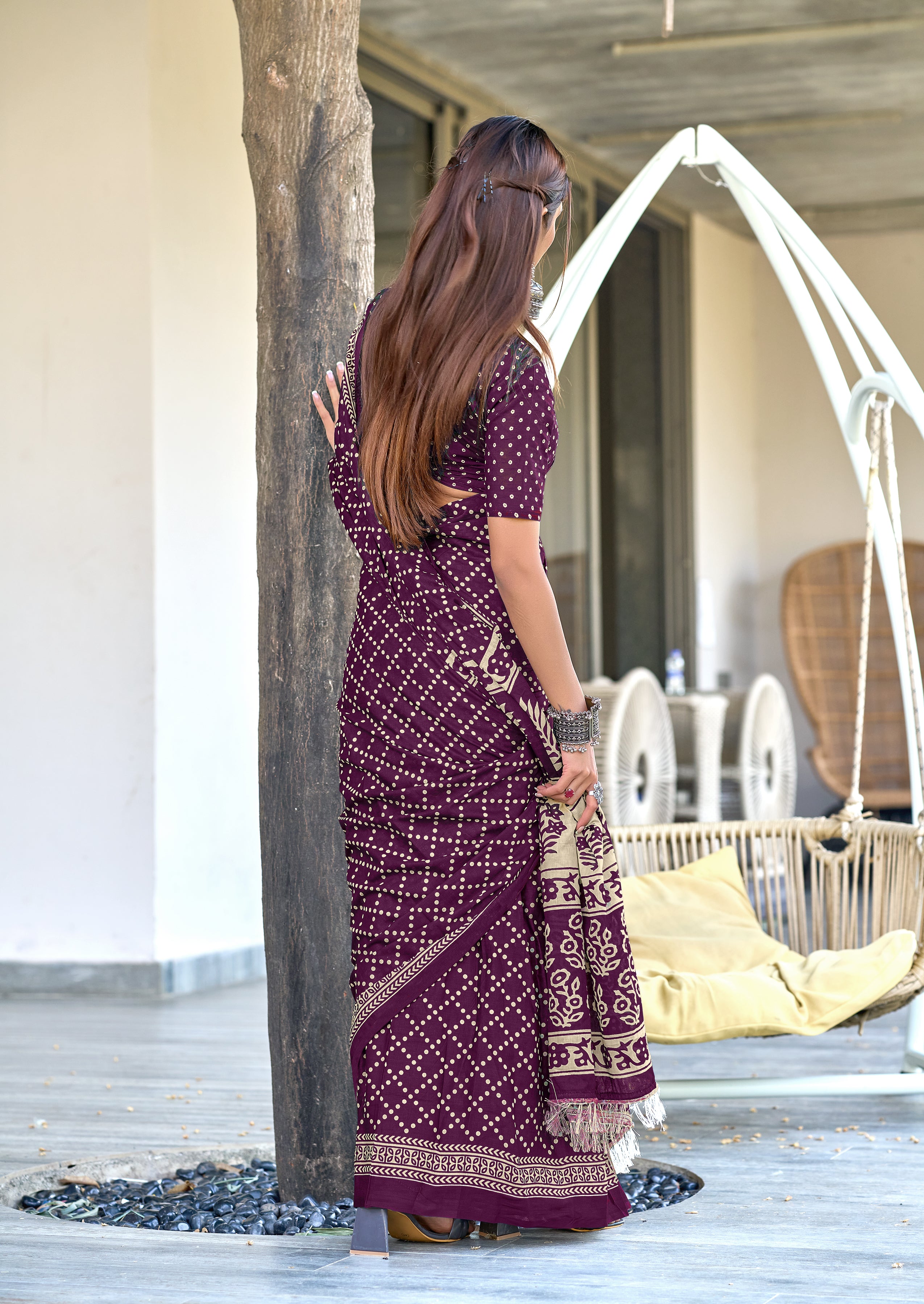 Victoria-FZ Pure Mul Cotton Bandhani Print Saree in Magenta with Fancy Zalar