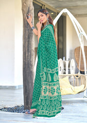 Victoria-FZ Pure Mul Cotton Bandhani Print Saree in Sea Green with Fancy Zalar