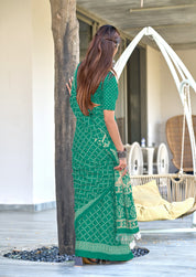 Victoria-FZ Pure Mul Cotton Bandhani Print Saree in Sea Green with Fancy Zalar