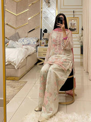 Premium Digital Printed Georgette Kurta Set with Farshi Plazzo & Net Dupatta
