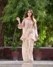 Premium Digital Printed Georgette Kurta Set with Farshi Plazzo & Net Dupatta