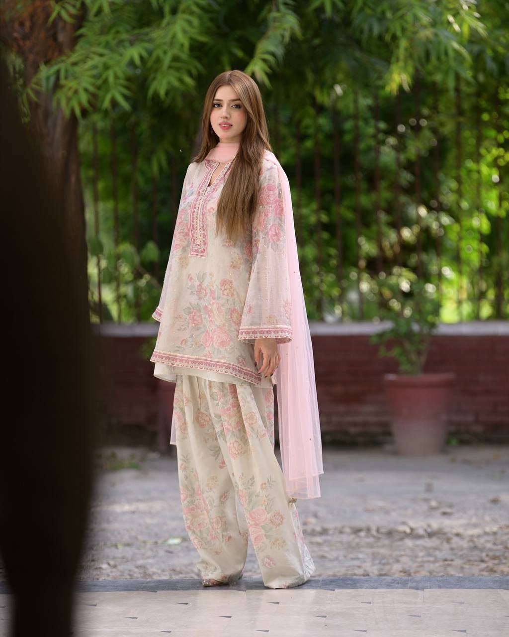 Premium Digital Printed Georgette Kurta Set with Farshi Plazzo & Net Dupatta