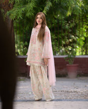Premium Digital Printed Georgette Kurta Set with Farshi Plazzo & Net Dupatta