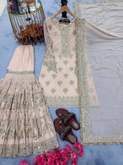 Pink Designer Faux Georgette Plazzo Set with Real Mirror Work