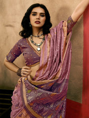 Lavender Banarasi Silk Saree with Geometric Zari Pallu