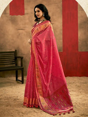 Rani Pink Banarasi Silk Saree with Geometric Zari Pallu