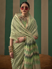 Pista Green Handwoven Saree with Ikat-Inspired Blouse