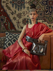 Regal Pink & Gold Banarasi Silk Blend Saree with Intricate Zari Weaving