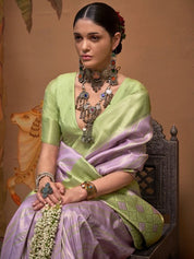 Lime Green & Lavender Banarasi Silk Saree with Zari Accents