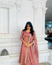 Embroidered Gold Net Anarkali Gown Set with Dupatta & Cups