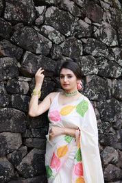 Pure White & Golden Zari Banarasi Silk Saree with Jacquard Border
