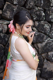 Pure White & Golden Zari Banarasi Silk Saree with Jacquard Border