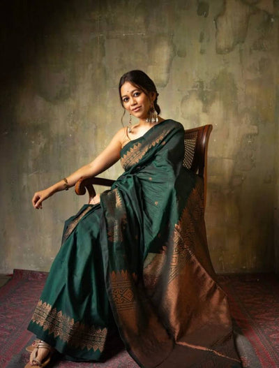 Green Ethnic Woven Design Saree