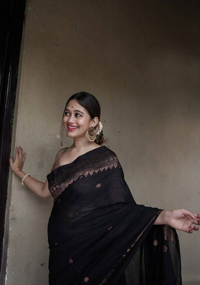 Black Ethnic Woven Design Saree