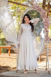 White Embroidered Buti Georgette Anarkali Gown Set