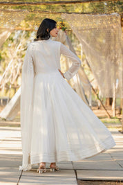 White Embroidered Buti Georgette Anarkali Gown Set
