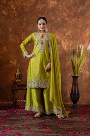 Designer Embroidered Chinon Silk Plazzo Set with Tassels