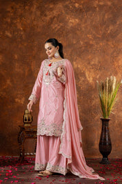 Designer Embroidered Chinon Silk Plazzo Set with Tassels