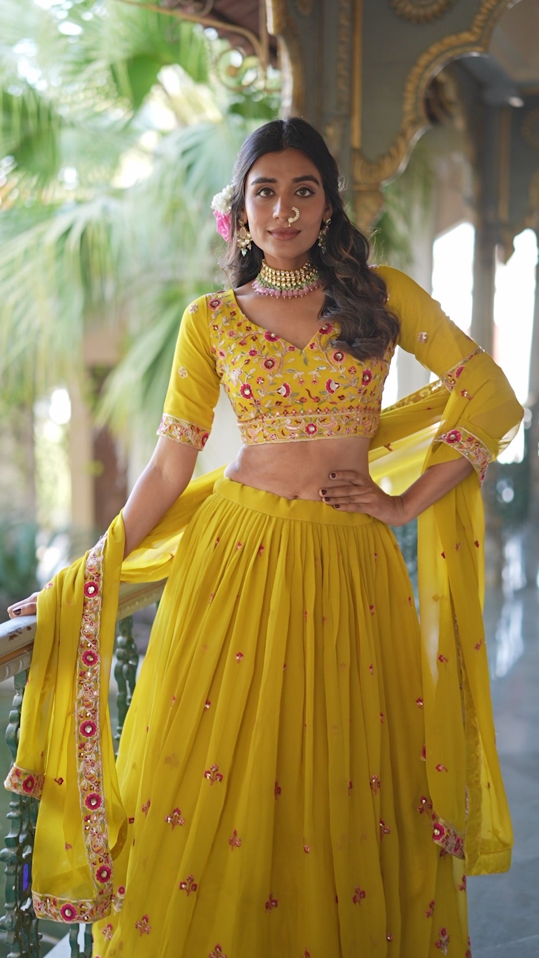 Muster Tussar Silk Lehenga Choli with Sequins And Thread Embroidery Work