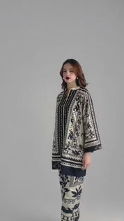 Monochrome Elegance Co-Ord Set in Pure Crepe – Black & White Digital Print