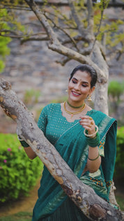 Seagreen Tussar Silk Lehenga Choli with Floral Print With Foil Print