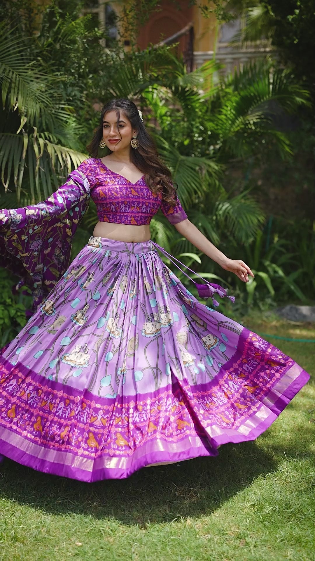 Lavender Tussar Silk Lehenga Choli with Pichwai With Patola Print And Zari Weaving Border
