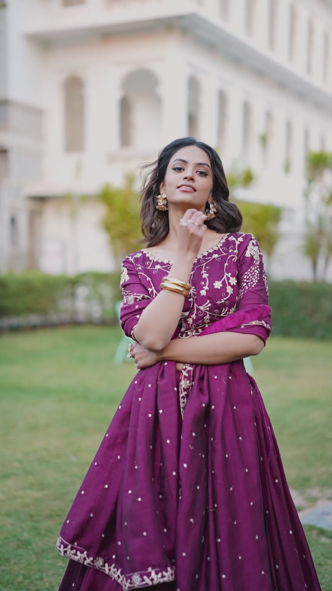 Wine Tussar Silk Lehenga Choli with Sequins And Thread Embroidery Work With Lace Border