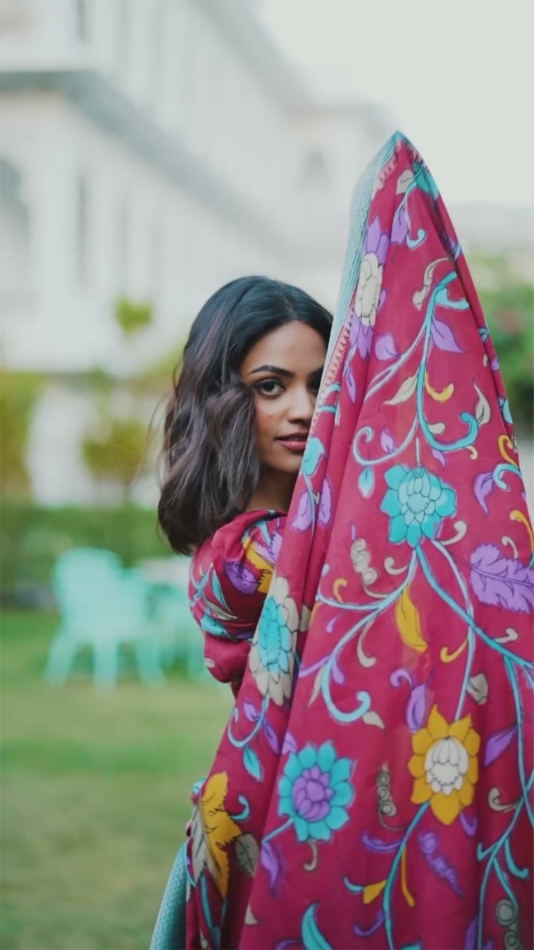 Firozi Tussar Silk Lehenga Choli with Printed (Kalamkari) With Zari Weaving Border