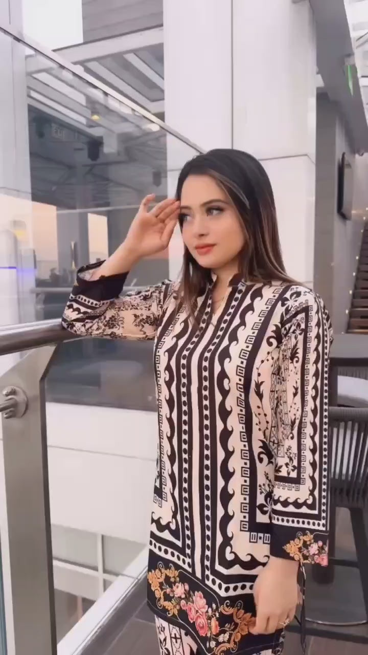 Monochrome Elegance Co-Ord Set in Pure Crepe – Black & White Digital Print