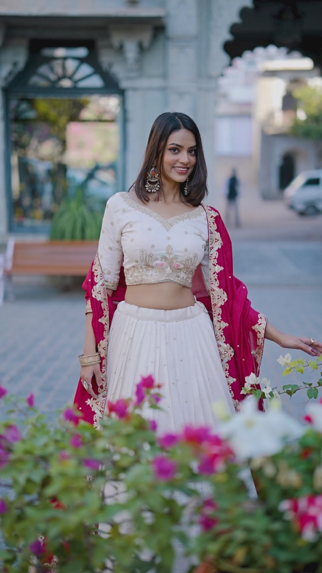 Off White Tussar Silk Lehenga Choli with Sequins And Thread Embroidery Work