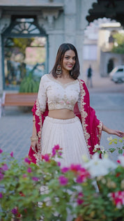 Off White Tussar Silk Lehenga Choli with Sequins And Thread Embroidery Work