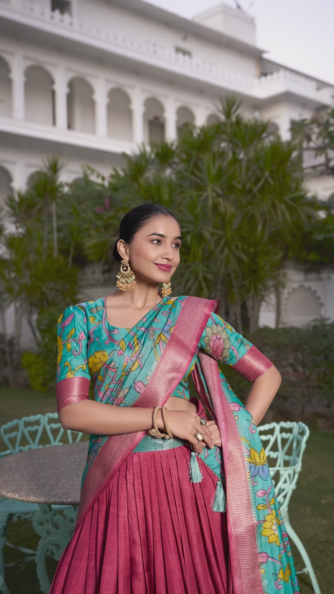 Maroon Tussar Silk Lehenga Choli with Printed (Kalamkari) With Zari Weaving Border