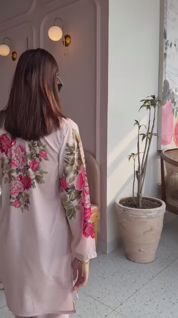 Floral Pink Designer Co-Ord Set – Digital Print Top & Plazzo