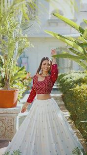 White Tussar Silk Lehenga Choli with Sequins And Thread Embroidery Work With Lace Touch Up