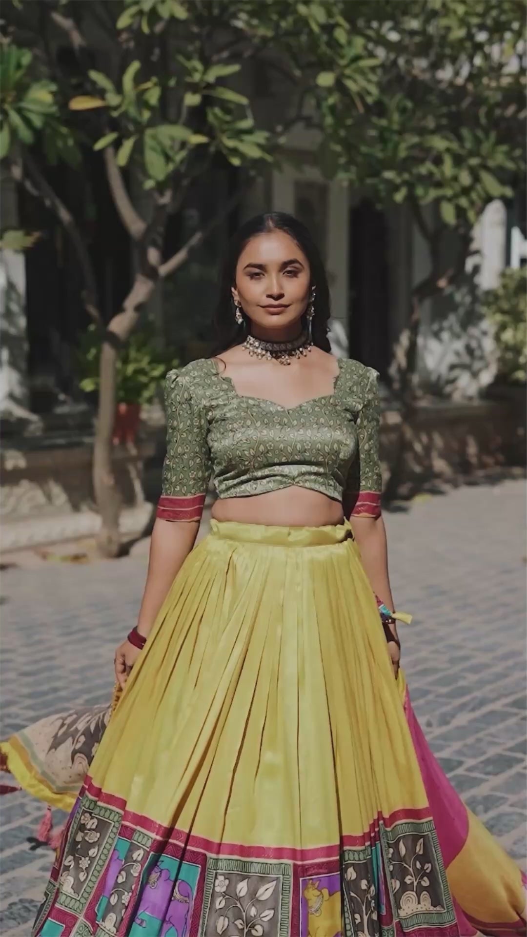 Muster Tussar Silk Lehenga Choli with Kalamkari With Foil Work