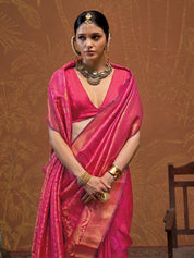 Rani Pink & Orange Banarasi Saree with Gold Zari Detailing