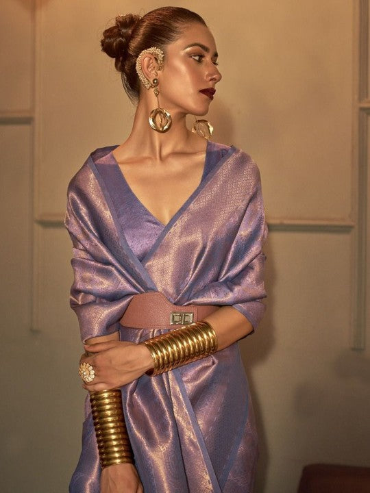Iridescent Lavender Banarasi Silk Blend Saree with Minimal Zari Sheen