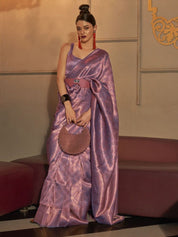 Lavender & Gold Banarasi Silk Blend Saree with Zari Woven Detailing